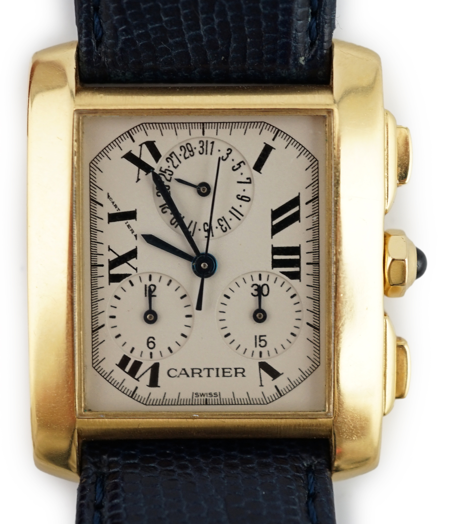 A gentleman's modern 18k gold Cartier Tank Francaise Calendar Chronograph quartz wrist watch